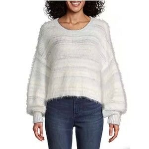 5. Arizona Jean Co Womens Sweater White Gray 2X Acrylic Striped Drop Shoulder
